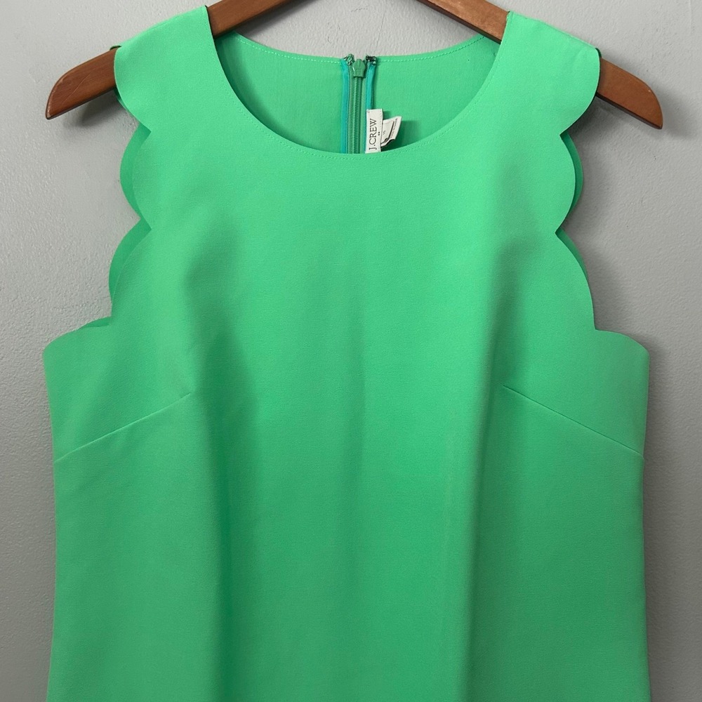 J.Crew Dress Womens 10 Bright Green Scalloped Sleeveless Shift Midi Stretch